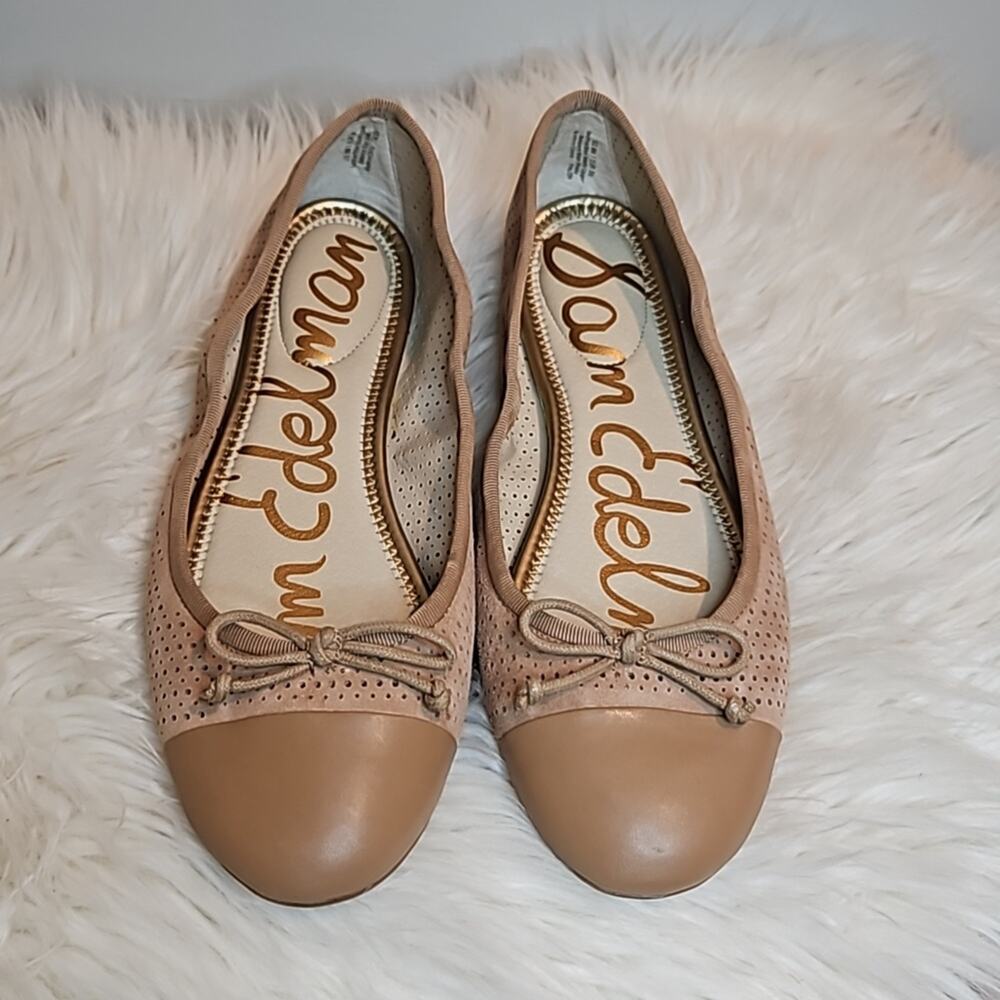 Sam Edelman Falon Perforated Tan Suede Pointed Toe Flats Womenโs Size 9